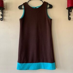 Lisa Perry Wool Brown and Teal Blue Mod Mini Shift Dress size 2